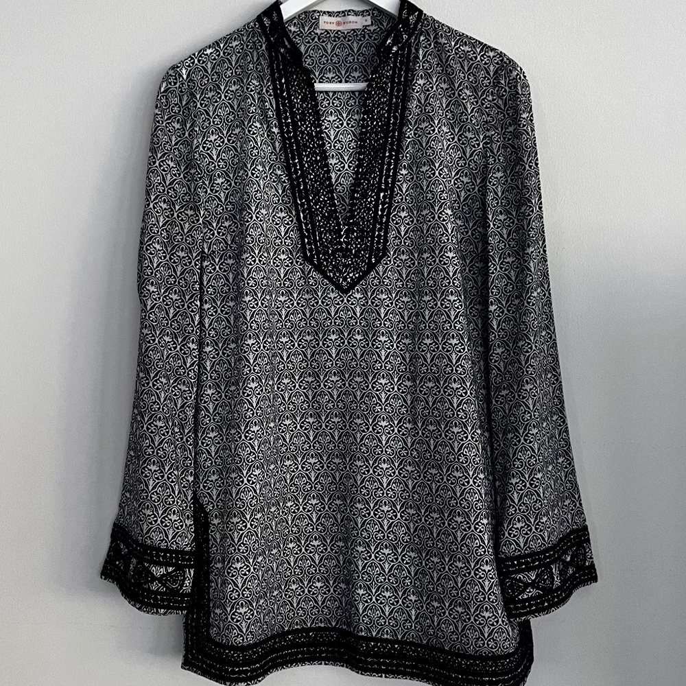 Tory Burch Embellished Navy Long Sleeve Tunic